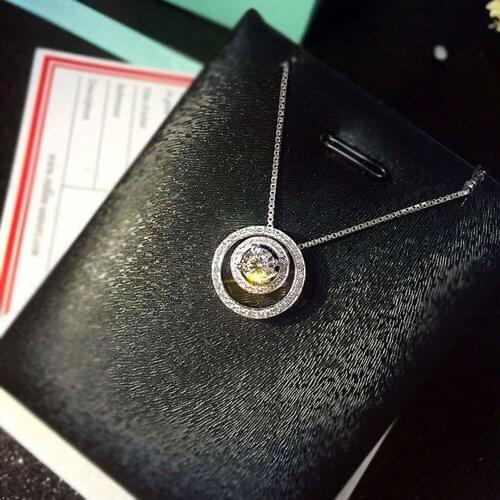 Fashion Round Stackable 1 Carat CZ Female Pendant Necklace Wedding Party Valentines Day Gift Exquisite Jewelry