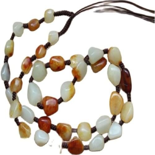 Natural seeds Hetian jade seed Carved white beads Jade Necklace Rope