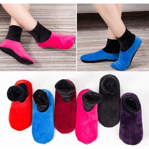 Women Men Floor Socks Winter Warm Thicken Home Bed Socks Fashion Pure Color Non Slip Short Socks Elastic Floor Slipper Socks