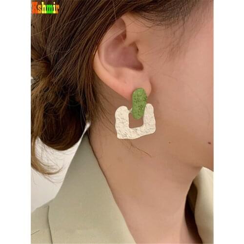 Kshmir New metallic green flower color contrast earrings 2021 trendy sweet earrings fashion earrings jewelry gift