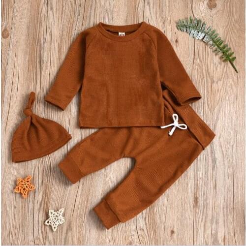 Toddler Baby Boys Girls Suit Solid Color Round Neck Long Sleeve Pullover+ Trousers Outfits Autumn Clothing 0-24m