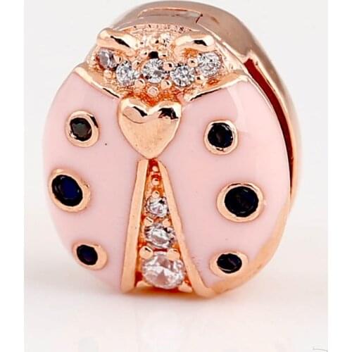 Original Rose Reflexions Pink Ladybird Clip Stopper Lock Beads Fit 925 Sterling Silver Bead Charm Bracelet Diy Jewelry