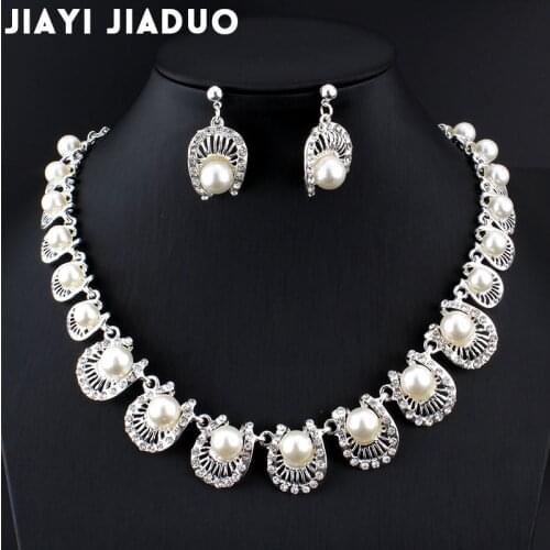 Jiayijiaduo Simple Bridal jewelry sets Imitation pearl Silver color necklace/earring for women clothing wedding accessories 072