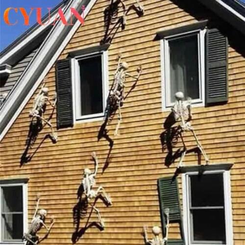 CYUAN Scary Halloween Decoration Halloween Props Luminous Hanging Decor Outdoor Party Horror Luminous Movable Skull Skeleton