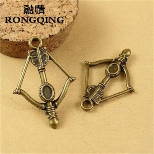 RONGQING 50pcs/lot 36*25MM bow arrow Charms handmade Craft pendant making fit DIY for bracelet necklace