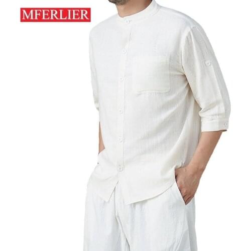 Autumn summer men shirts 5XL 6XL 7XL bust 147cm cotton linen Plus size shirt men