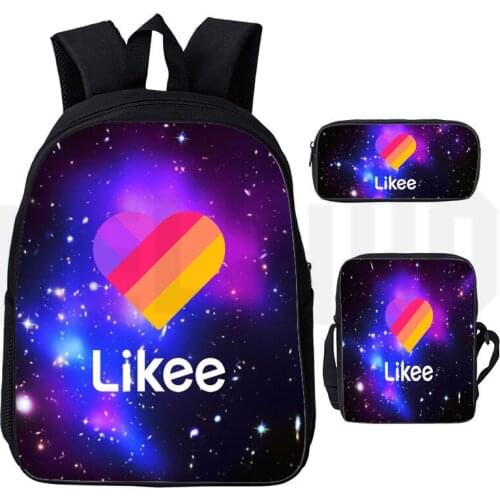 "LIKEE 1 (Like Video)" Backpack Russia Type 3D Print Likee App Bag 3pcs/set Casual Zipper Pencil Case Funny Bagpack Bookbag