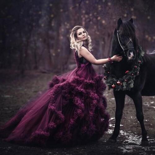 Dark Purple Long Tulle Maternity Dress Robe Photo Shoot 2021 Ruffles Tiered Tulle Women Dresses To Party Prom Gowns