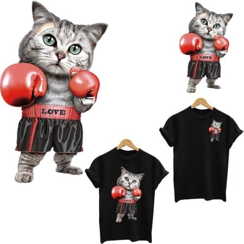 Thermo stickers on clothes Kung Fu cat stripes iron on patches heat-sensitive transfer fusible clothing flower applique custom