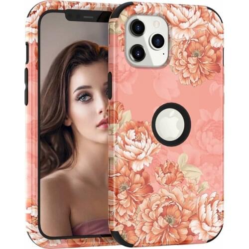 Floral Three Layer Heavy Duty Sturdy Shockproof Protective Cover Case For iPhone 12 Pro Max,iPhone 12 /12 Pro 6.1"/12 Mini 5.4"