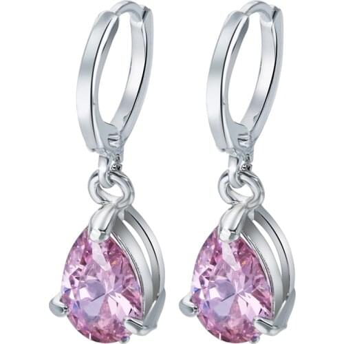 Gorgeous Water Drop Shape Pink Cubic Zirconia Drop Earrings for Women Evening Party Elegant Accessories Classic Jewelry