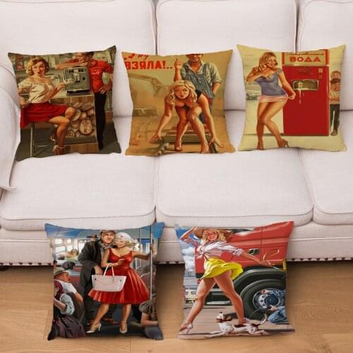 World War II Sexy Girl Print Cushion Cover Vintage Design Women Pattern Pillowcase Soft Plush Kid Gift Pillows Covers Home Decor