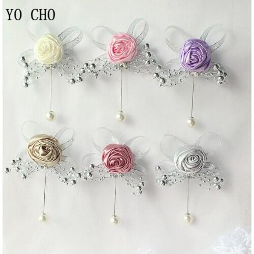 YO CHO Artificial Flower Groom Boutonniere Silk Rose Boutonniere Men Wedding Corsage Pin Flower Wedding Planner Marriage Corsage