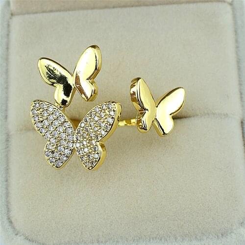 Jewelry Fashion Butterfly Ring Womens Phalanx Ring Cute Shiny Wedding Party Jewelry Micro-pavé Support Wholesale Supply