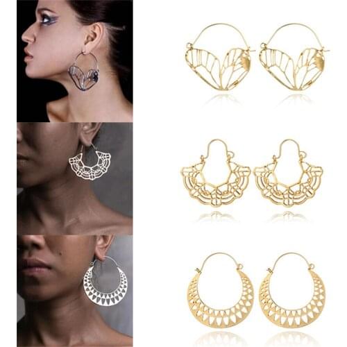 Bohemian 3 Style Vintage Antique Gold Earrings for Women Hollow Carve Flowers Gypsy Tribal Ethnic Dangle Earrings серьги