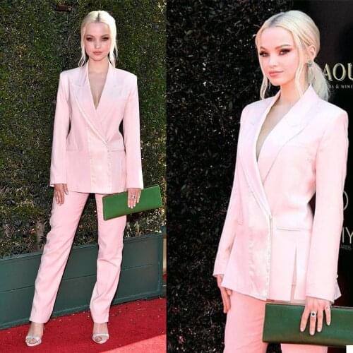 Elegant Celebrity Women Blazer Casual Peaked Lapel Patchwork Pink Jacket 2 Pieces Prom Custom Made Party Prom Pants Suits