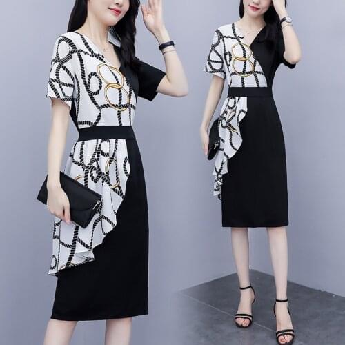 Women V-neck summer Fashion dress Business office ladies work wear party Patchwork slim summer Cocktail A-Line dresses Clothes