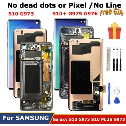G973F G973 AMOLED S10 For SAMSUNG Galaxy S10 Plus LCD SM-G975 G975F G975U Display Touch Screen Digitizer Assembly With Frame