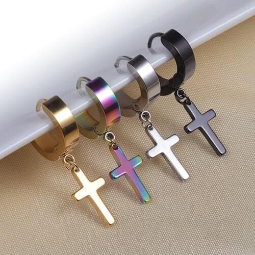 1pc Fashion Punk New Cross Earring Stainless Steel Earrings Man Fashion Jewelry Ear Studs Body Piercing Jewelry Dropshipping
