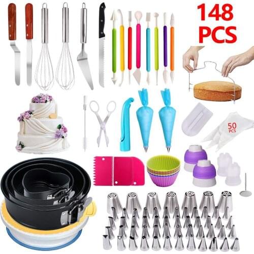 148Pcs DIY Multi-function Cake Decorating Kit Cake Turntable Set Pastry Tube Fondant Tool Cake Kitchen Dessert Tools