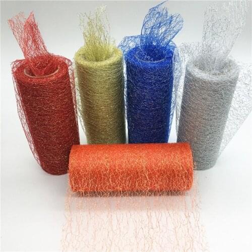 15cm*10Y Gold Wire Organza Sheer Gauze Element Table Runner Tissue Tulle Roll Spool Craft Party Wedding Decoration 10 Colour