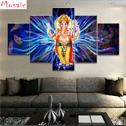 5D DIY Diamond Painting 5pcs Elephant Trunk God india buddha Picture of Rhinestones Mosaic Cross Stitch Kit Diamond Embroidery