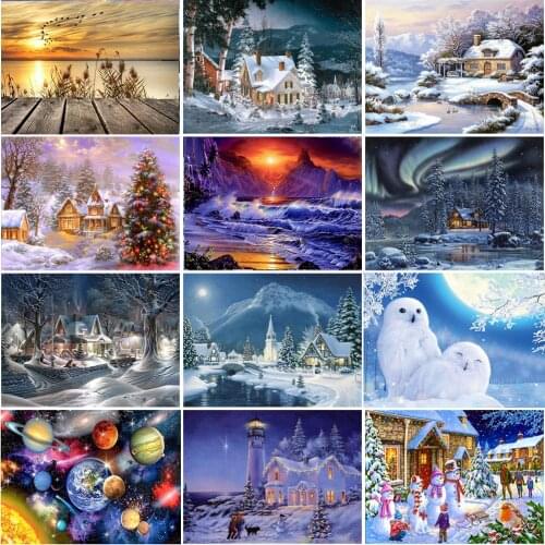 DIY 5D Diamond Painting Winter Snow Scenery Diamond Embroidery Full Round Drill Rhinestone Christma Cross Stitch Manual Art Gift