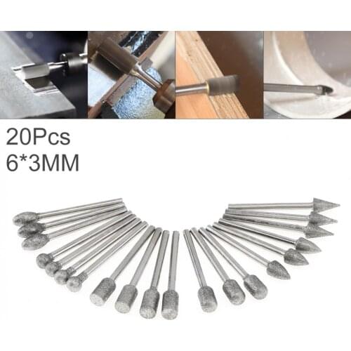 20pcs/set Diamond Grinding Head Precision Engraving 3mm Shank Diameter for Electric Grinding Head Grinding Tools