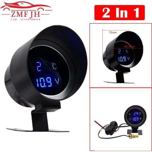 Car LCD Digital Voltmeter 12v Water Temp Gauge volt meter 24V with temperature Sensor instrument panel motorcycle for auto truck