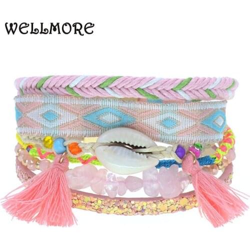 WELLMORE 2021BOHEMIA Bracelets for women shell leather bracelet Beaded stone charm bracelet fashion Female Jewelry drop shipping