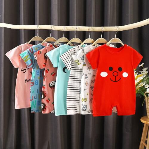 Baby cotton baby one-piece short-sleeved childrens romper summer romper 0-2 years old newborn baby pajamas outer wear