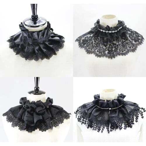 Elegant Black Fake Collar for Women Lace Detachable Collars Girls Dress Shirt Decorative Vintage Female False Collar Neck Ruff