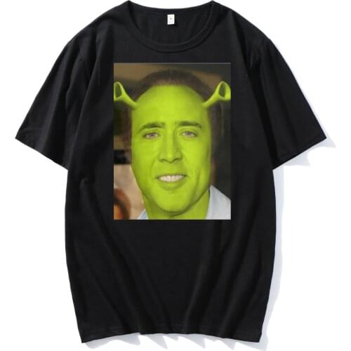 Nicolas Cage Shrek T-Shirt Men Funny Meme Picolas Cage Awesome Cotton Tees O-Neck Oversized T Shirt Harajuku Camisa Streetwear