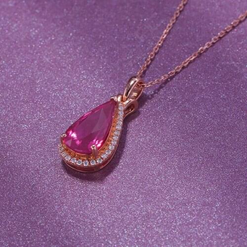 Water Drop 18K Rose Gold Lab Ruby Pendant 925 Sterling Silver Wedding Pendants Necklace For Women Promise Choker Jewelry