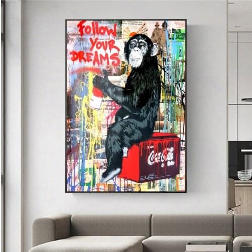 Follow Your Dreams Orangutan Canvas Paintings Street Wall Graffiti Art Pop Art Canvas Prints for Living Room Cuadros Decor