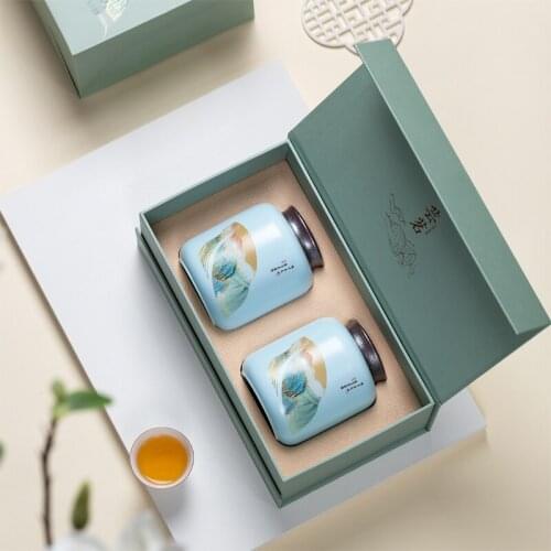 Tea Container Tin Chinese Ceramic Jar Tea Box Storage Gift Tea Paper Box Tieguanyin Tea Case Caixa De Cha Storage Pot AC50TE