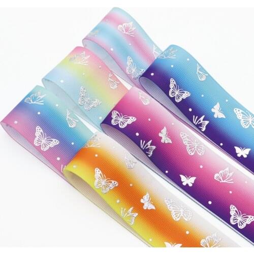 38mm width grosgrain ribbons with heart transfer printing butterflies