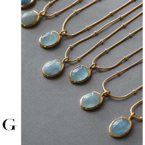 GHIDBK Hot Sale Stainless Steel Crystal Natural Stone Pendant Bead Chain Necklaces Delicate Lovely Oval Charm Choker Ins Jewelry