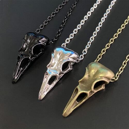 Mini Crow Raven Skull Pendants Necklace Magpie Poe Steampunk Idea Gift Gothic Zombie Horror Charm Occult Metal Chain Collar