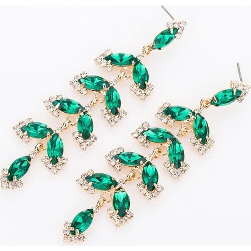 Fashion accessories jewelry authentic popular decorative stones green willow shape sparkling crystal earrings female #E329