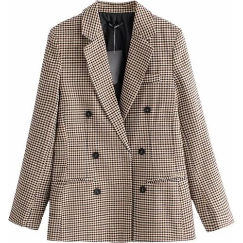 Fashion Autumn Women Plaid Blazers and Jackets Work Office Lady Suit Slim Double Breasted Business Female Blazer Coat