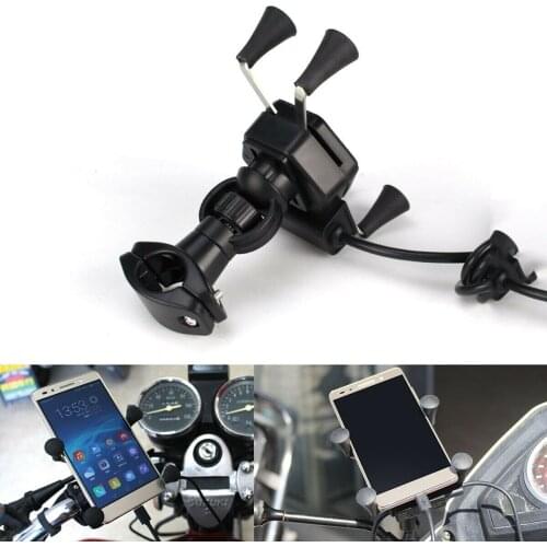 Motorcycle Bike Mobile Phone GPS Holder USB Chargring Four Claws Charger Mount Universal