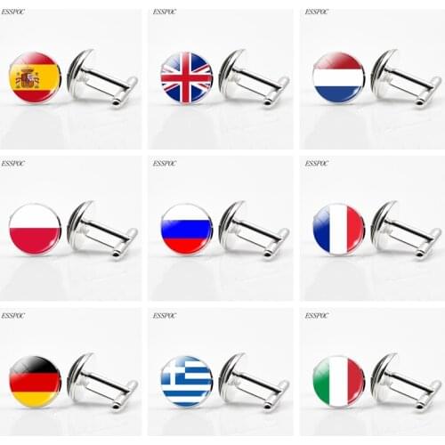 UK Flag Cufflinks Europe Country National Flag France Italy Spain Poland.Netherlands Russia Flag Men Wedding Cufflinks