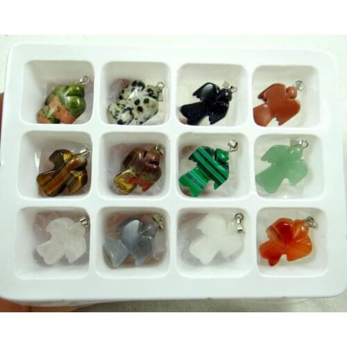 Natural stone Turquoises Quartz crystal tiger eye aventurine Angel pendant for diy Jewelry making necklace Accessories12pcs
