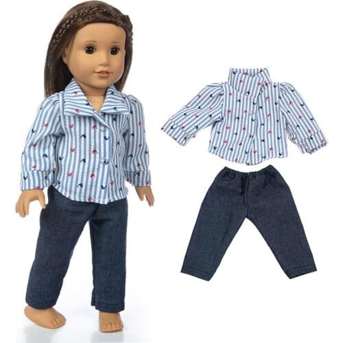 2020 New shirt + jeans Fit for American Girl Doll Clothes 18-inch Doll , Christmas Girl Gift(only sell clothes)