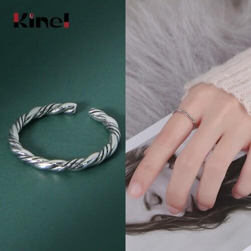 Kinel New Vintage Twist Ring 925 Sterling Silver Woman Jewelry Creative Intertwined Open Minimalist Bijoux 925 Silver Rings
