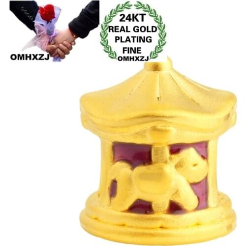 OMHXZJ Wholesale CA334 European Fashion Woman Party Birthday Wedding Gift Merry-go-round DIY Accessories 24KT Gold Pendant Charm