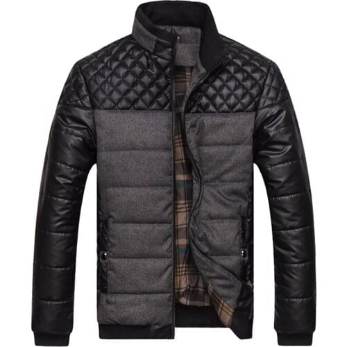 QSuper Winter Men Jacket and Coats PU Patchwork Designer Jackets Men Outerwear Fashion Male Clothing