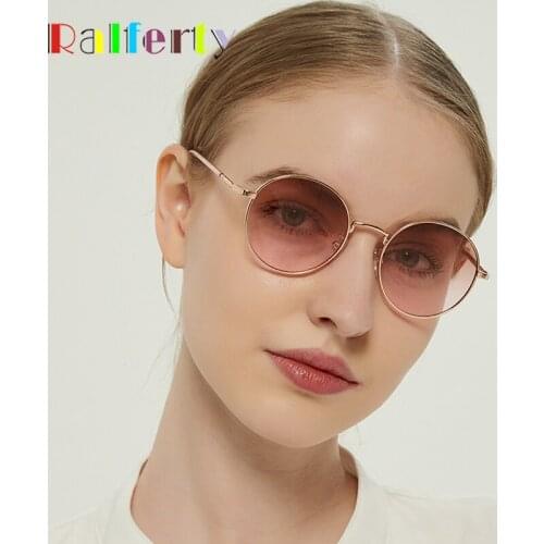 Ralferty Round Sunglasses Women 2021 Classic Retro Circle Metallic Shade Glasses Female Vintage Sunglases lentes de sol mujer