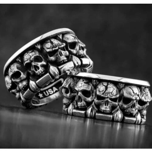 Dark Style Old Silver Color Skull Wall Ring For Hip Hop Singer Finger Accessories Jewelry Mens Birthday Gifts Ring